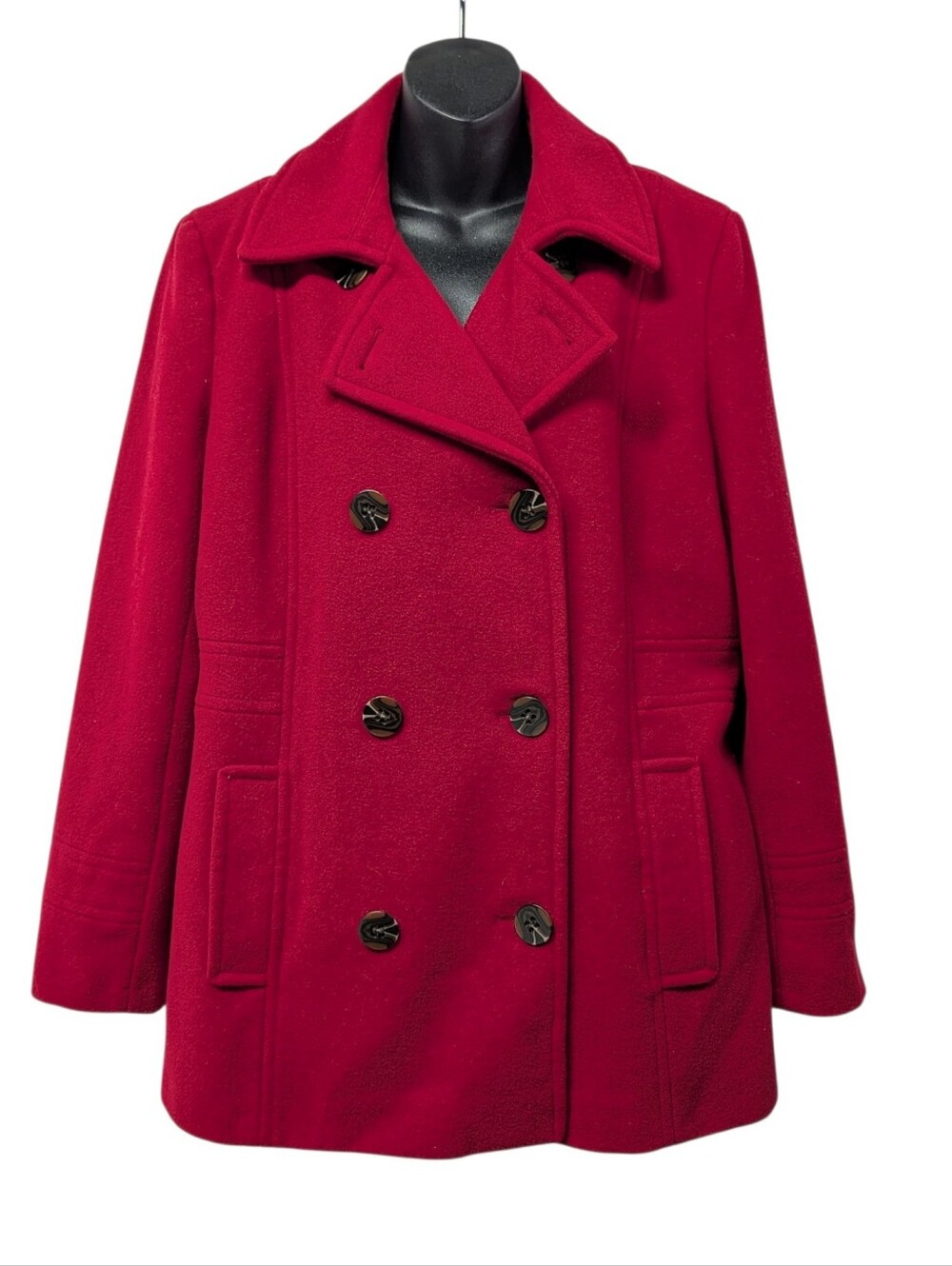 Calvin Klein Women's Red Wool Blend Double Breasted Peacoat Size Large Lined - Picture 7 of 10